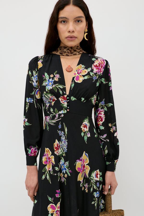 Rixo Trula Midi Dress Vintage Bloom Black