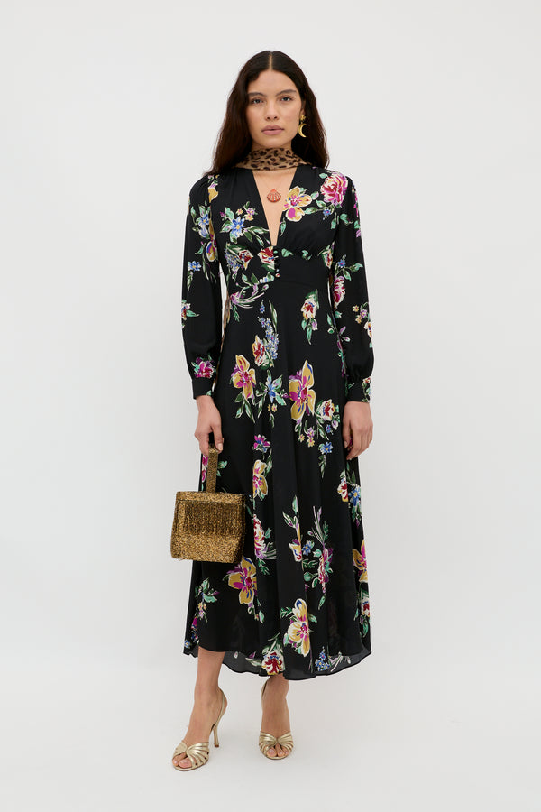 rixo Trula Midi Dress Vintage Bloom Black