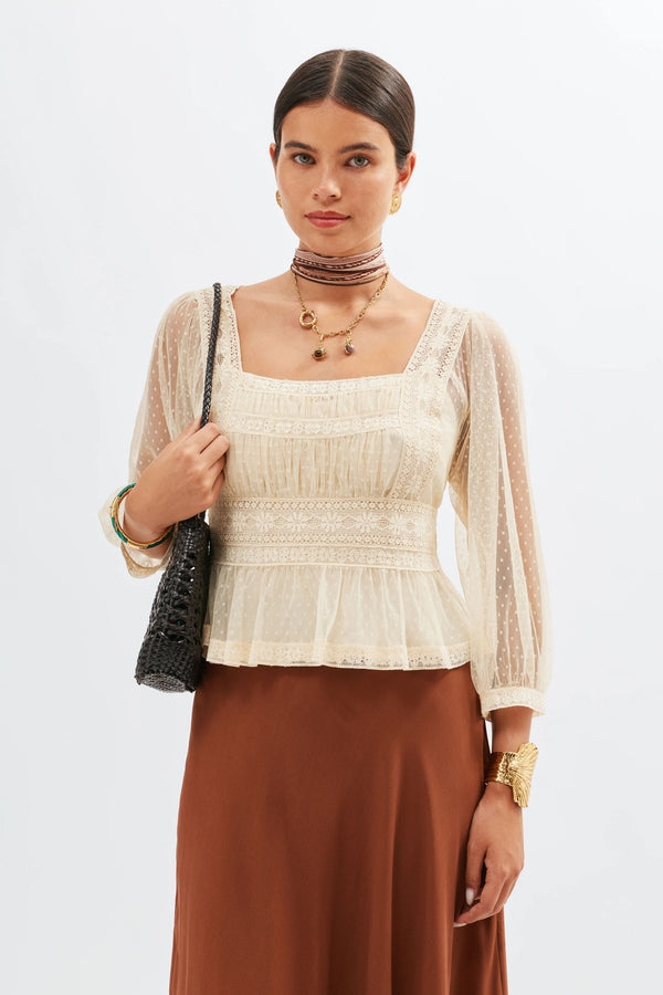 rixo Tyla Tulle Top Vintage Cream