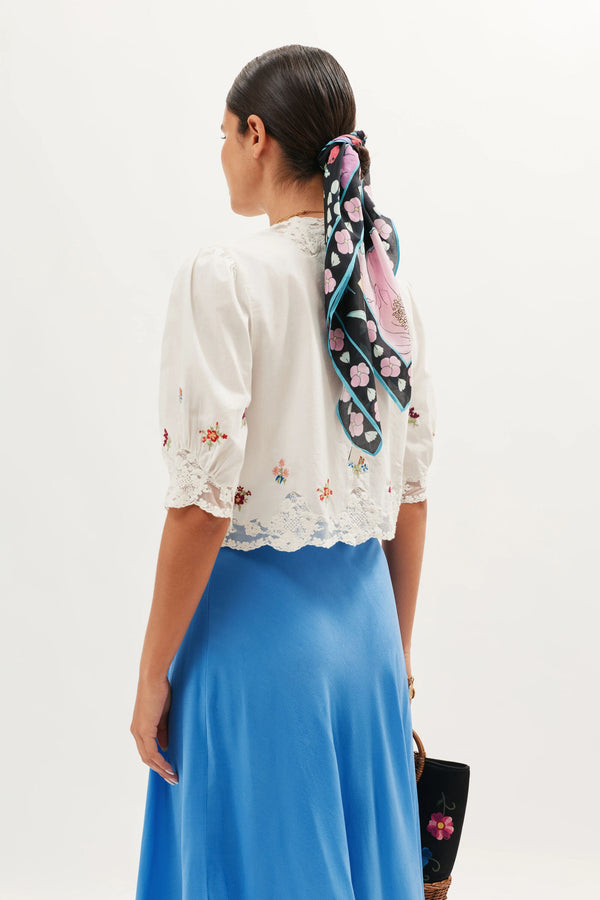 Rixo Ursula Embroidered Top Bud Embroidery White