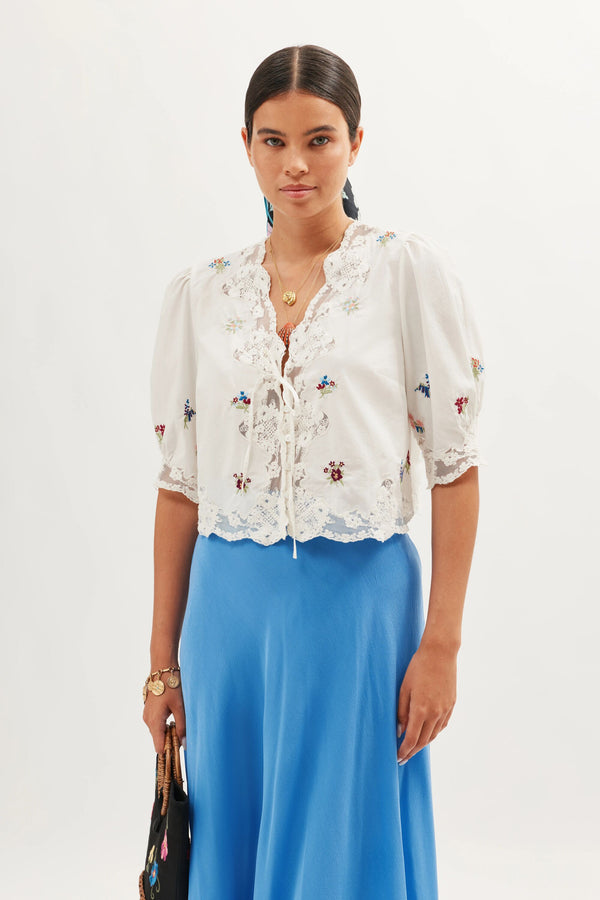rixo Ursula Embroidered Top Bud Embroidery White