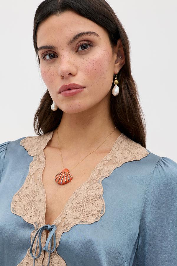 Rixo Ursula Satin Top Stone Blue