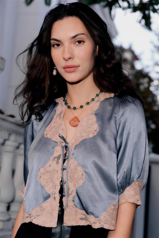 rixo Ursula Satin Top Stone Blue