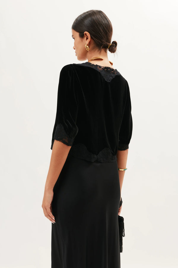 Rixo Ursula Silk-Velvet Top Black