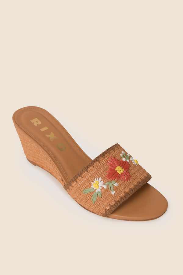 Rixo Vardi Raffia Wedges Cinnamon