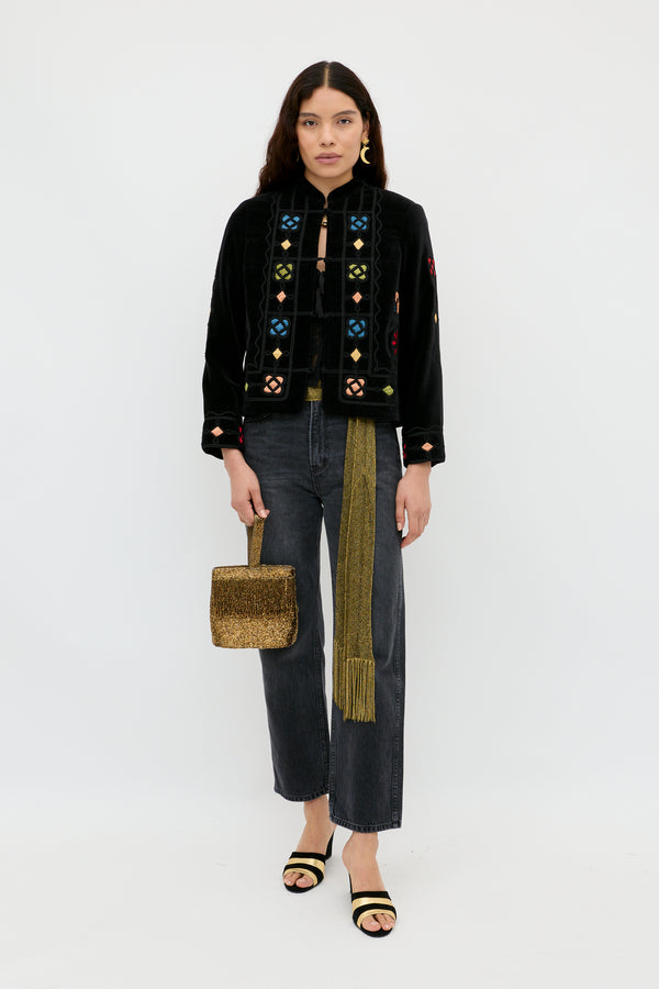 Rixo Viktoria Velvet Jacket Serino Appliqué Black