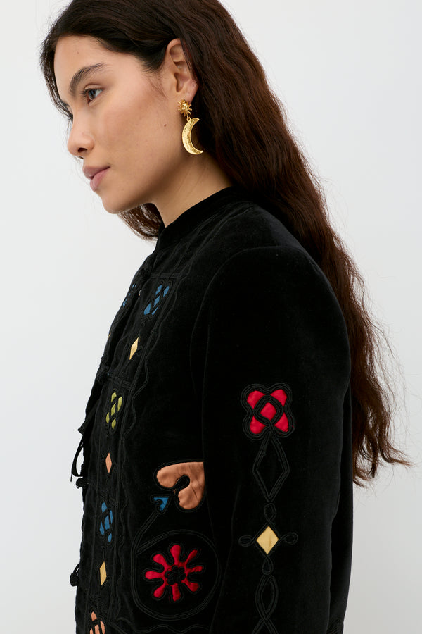 Rixo Viktoria Velvet Jacket Serino Appliqué Black