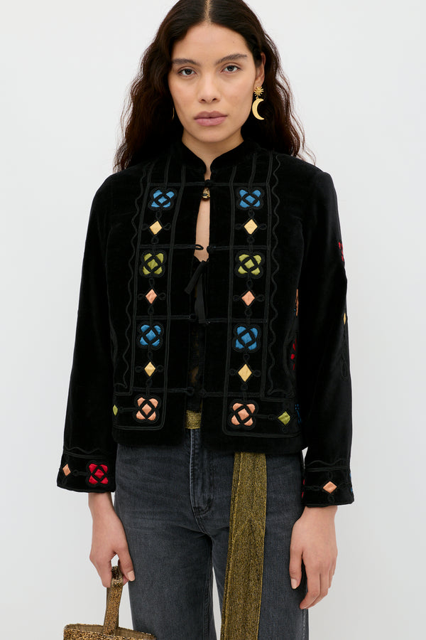 rixo Viktoria Velvet Jacket Serino Appliqué Black