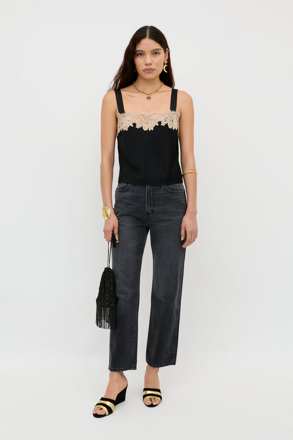 Rixo Vyonne Satin Top Black