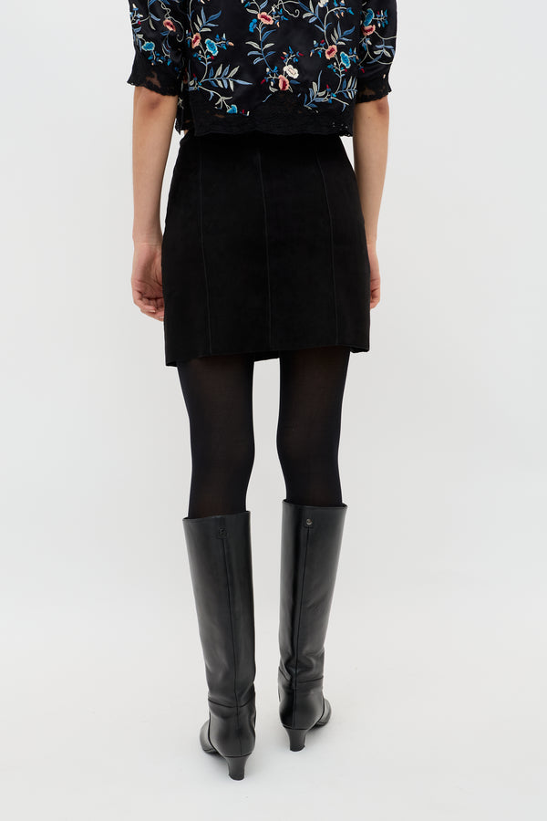 Rixo Wiley Suede Mini Skirt Black