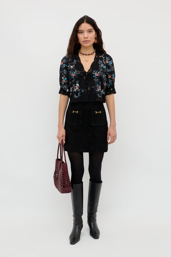 Rixo Wiley Suede Mini Skirt Black