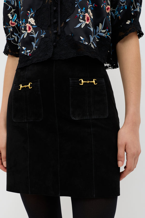Rixo Wiley Suede Mini Skirt Black