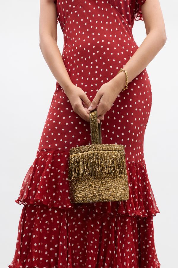 Rixo Zenni Beaded Bucket Bag Gold