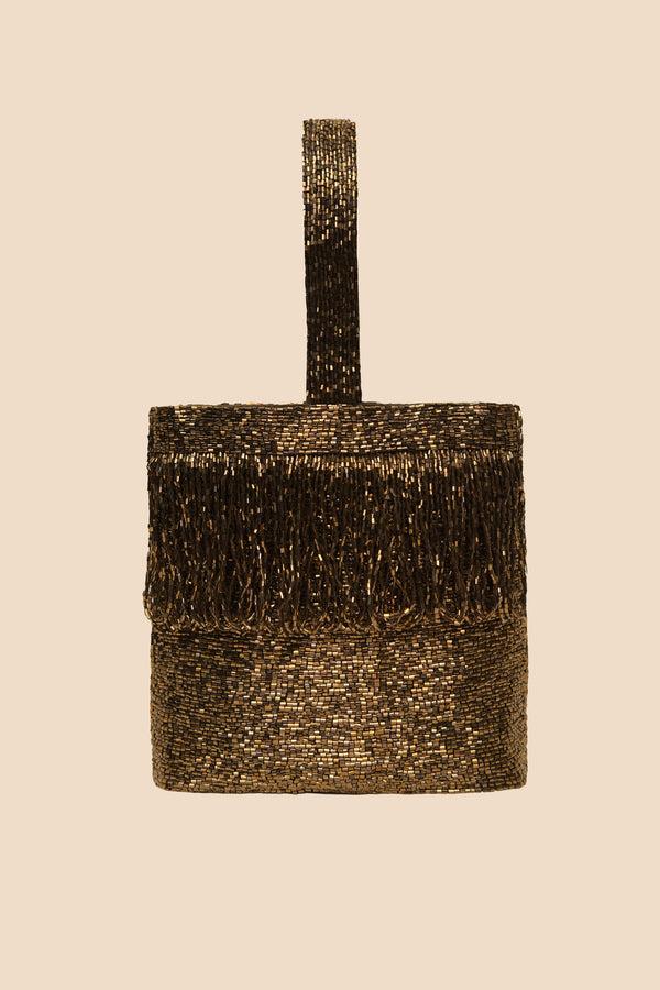 rixo Zenni Beaded Bucket Bag Gold