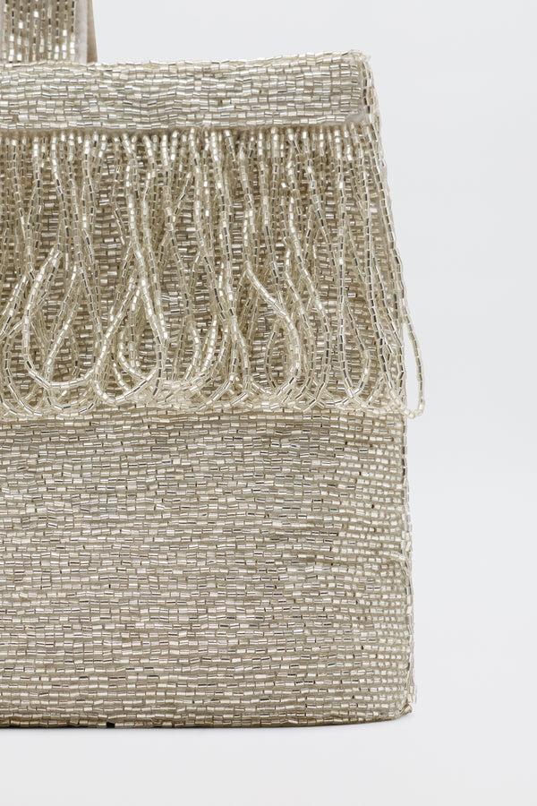 Rixo Zenni Beaded Bucket Bag Silver