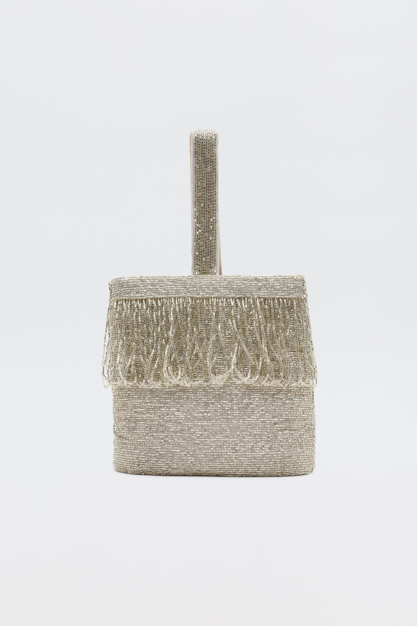 Rixo Zenni Beaded Bucket Bag Silver