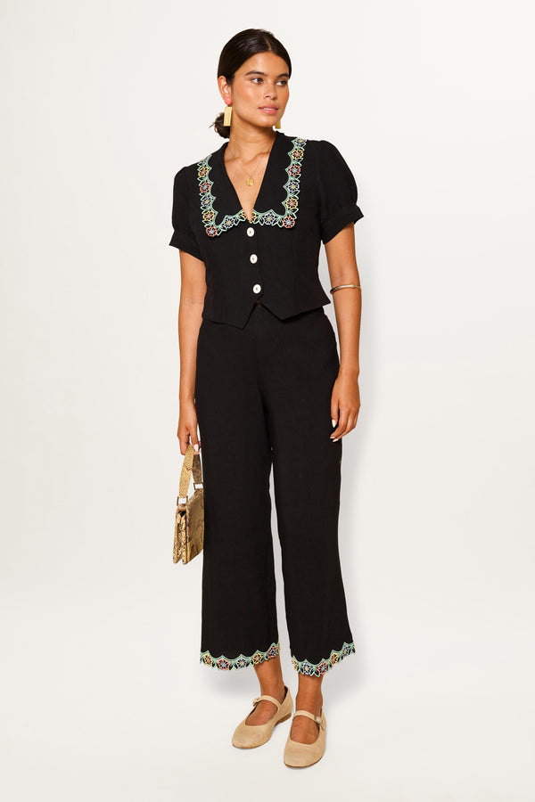 Rixo Zinia Linen Blend Top Black