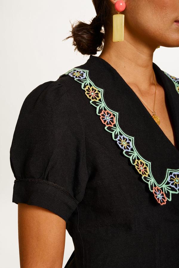 Rixo Zinia Linen Blend Top Black