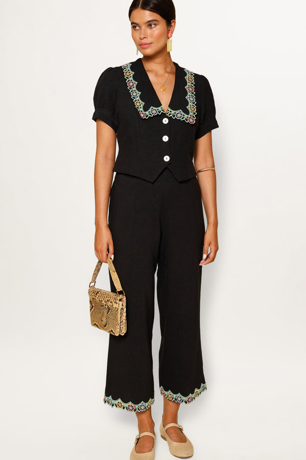 Rixo Zinia Linen Blend Top Black