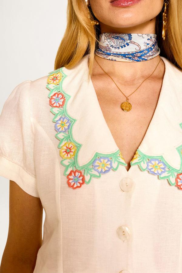 Rixo Zinia Linen Blend Top White