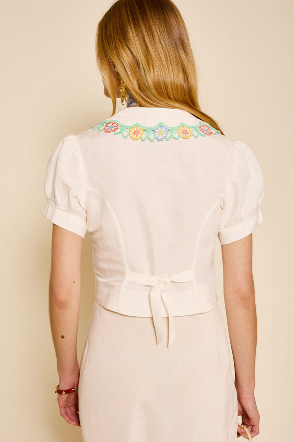 Rixo Zinia Linen Blend Top White