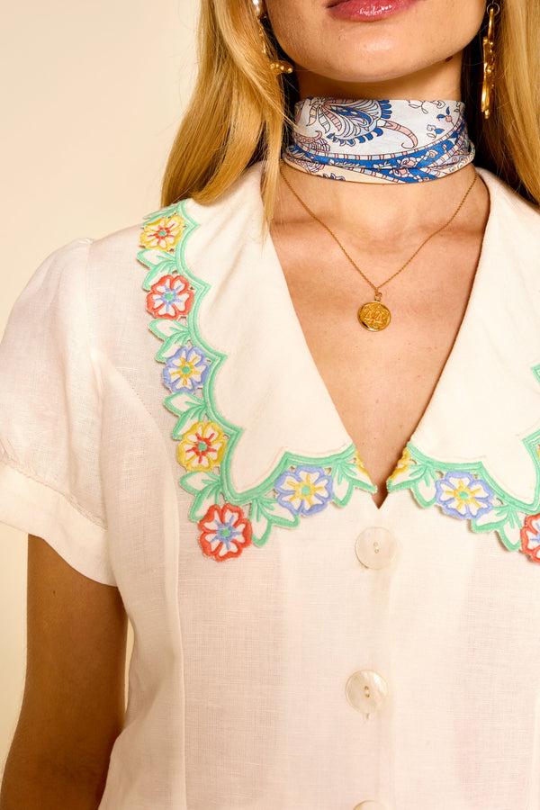 Rixo Zinia Linen Blend Top White