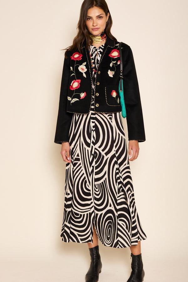 Rixo Sunday Embroidered Jacket Poppy Embroidery Black