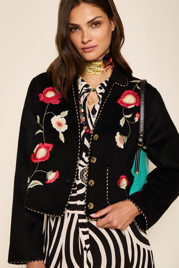 rixo Sunday Embroidered Jacket Poppy Embroidery Black