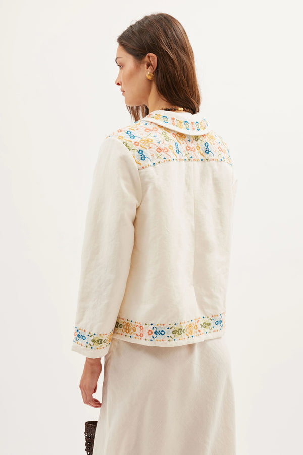 Rixo Taya Embroidered Jacket Ciara Embroidery Cream