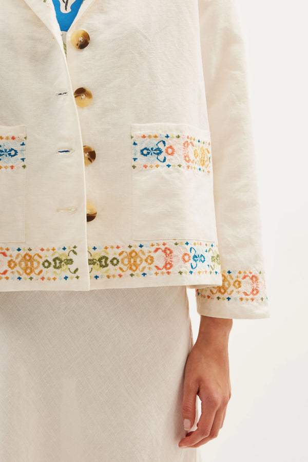 Rixo Taya Embroidered Jacket Ciara Embroidery Cream