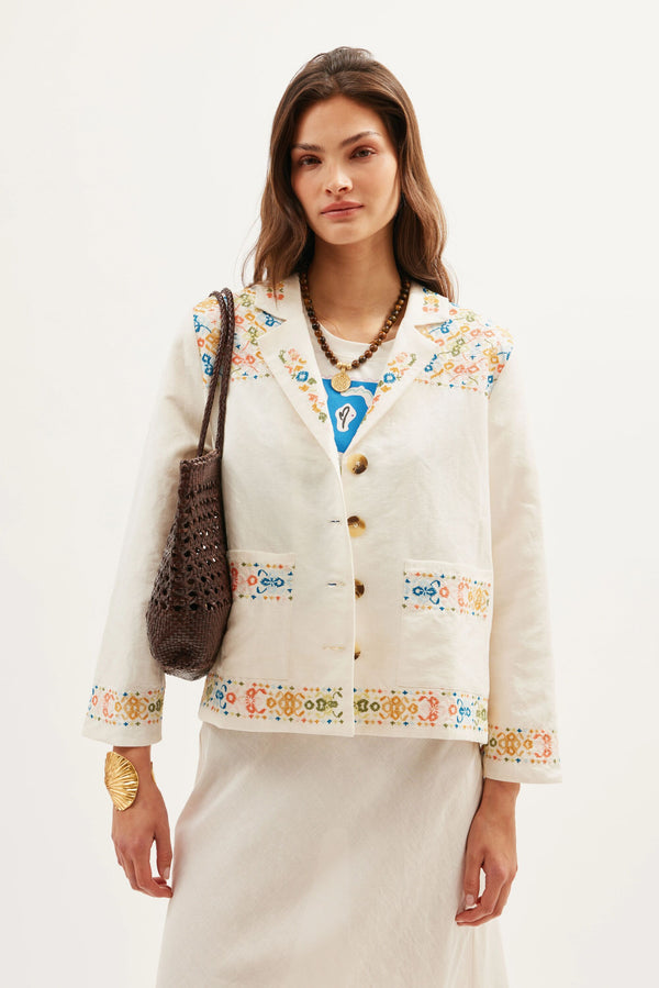 rixo Taya Embroidered Jacket Ciara Embroidery Cream