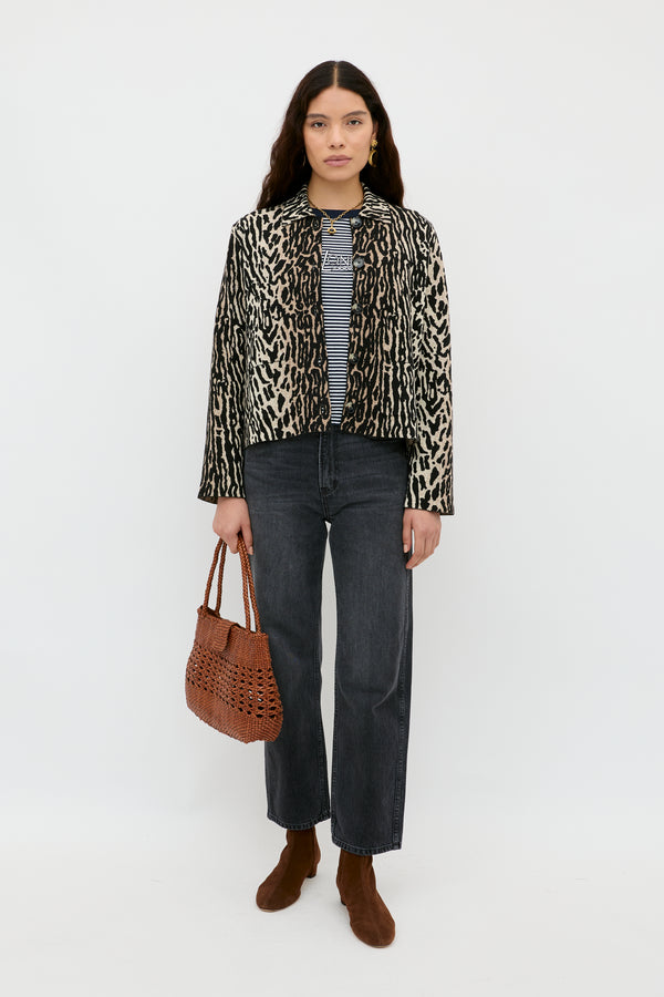 Rixo Trista Jacquard Cardigan Bohemia Leopard Brown