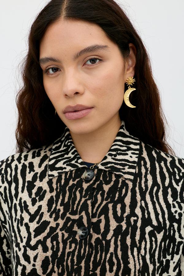 Rixo Trista Jacquard Cardigan Bohemia Leopard Brown