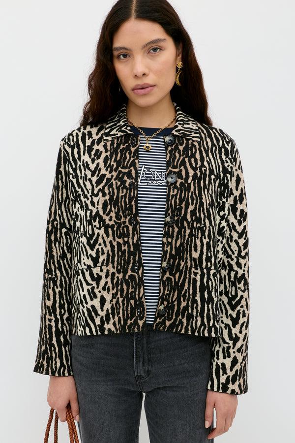 rixo Trista Jacquard Cardigan Bohemia Leopard Brown