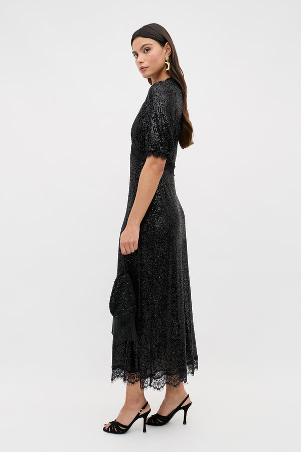 Rixo Verena Sequinned Maxi Dress Embellishment Black