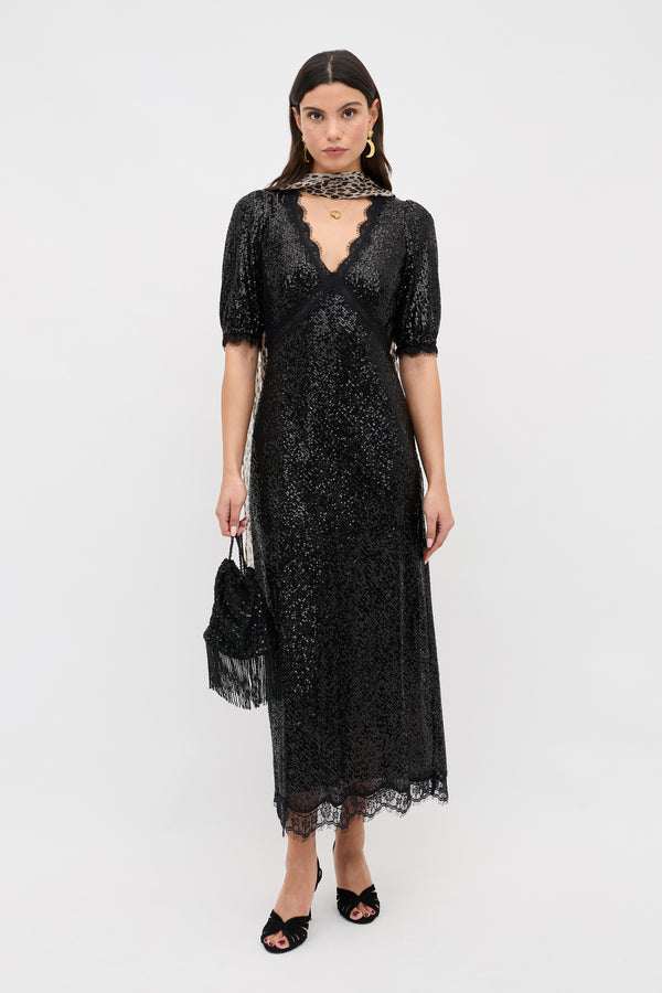 rixo Verena Sequinned Maxi Dress Embellishment Black