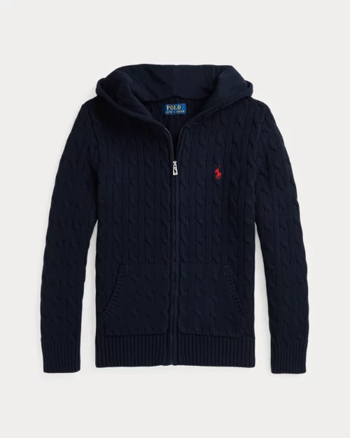 Rlx Ralph Lauren Cable Cotton Hooded Full-Zip Sweater