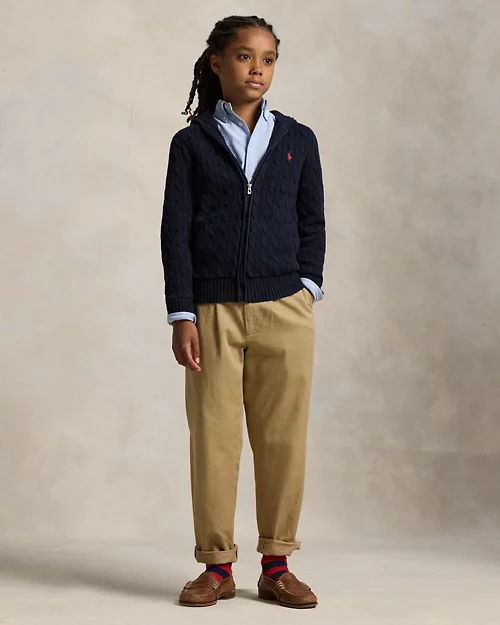 Rlx Ralph Lauren Cable Cotton Hooded Full-Zip Sweater