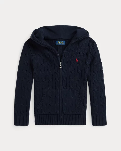 Rlx Ralph Lauren Cable Cotton Hooded Full-Zip Sweater