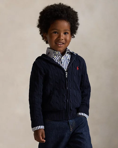 rlx ralph lauren Cable Cotton Hooded Full-Zip Sweater