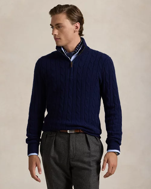 Rlx Ralph Lauren Cable-Knit Cashmere Quarter-Zip Sweater