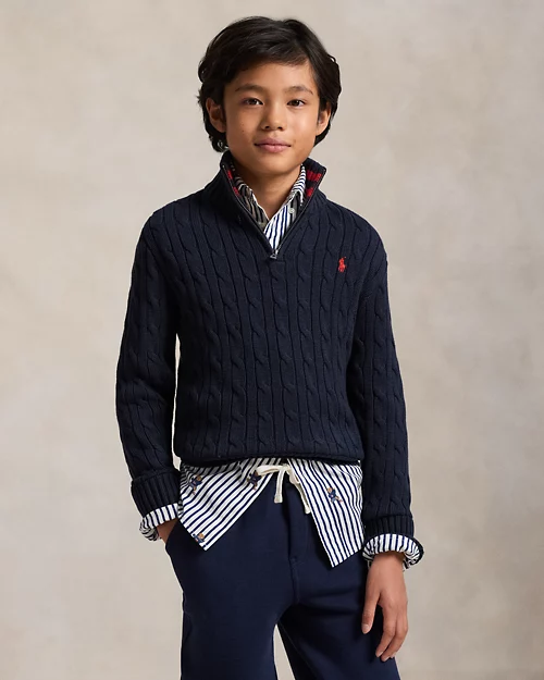 rlx ralph lauren Cable-Knit Cotton Quarter-Zip Sweater