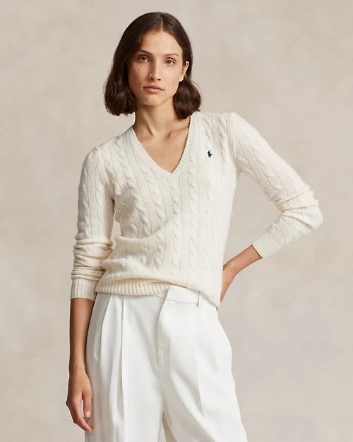 Rlx Ralph Lauren Cable-Knit Wool-Cashmere V-Neck Sweater