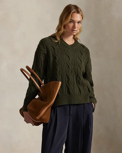 Rlx Ralph Lauren Cable-Knit Wool-Cashmere V-Neck Sweater