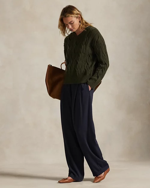 Rlx Ralph Lauren Cable-Knit Wool-Cashmere V-Neck Sweater