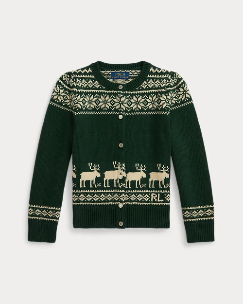 rlx ralph lauren Fair Isle Reindeer Cotton-Blend Cardigan