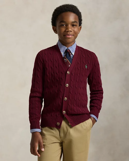 rlx ralph lauren Cable-Knit Cotton V-Neck Cardigan