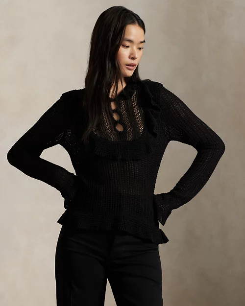 Rlx Ralph Lauren Crocheted Ruffle-Trim Sweater
