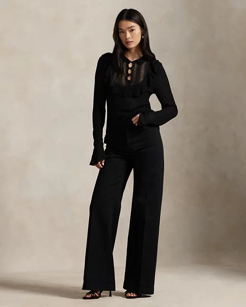 Rlx Ralph Lauren Crocheted Ruffle-Trim Sweater