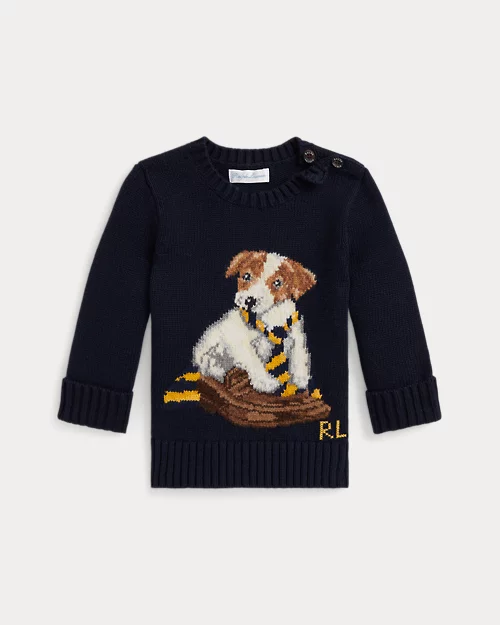 rlx ralph lauren Dog-Intarsia Cotton Sweater